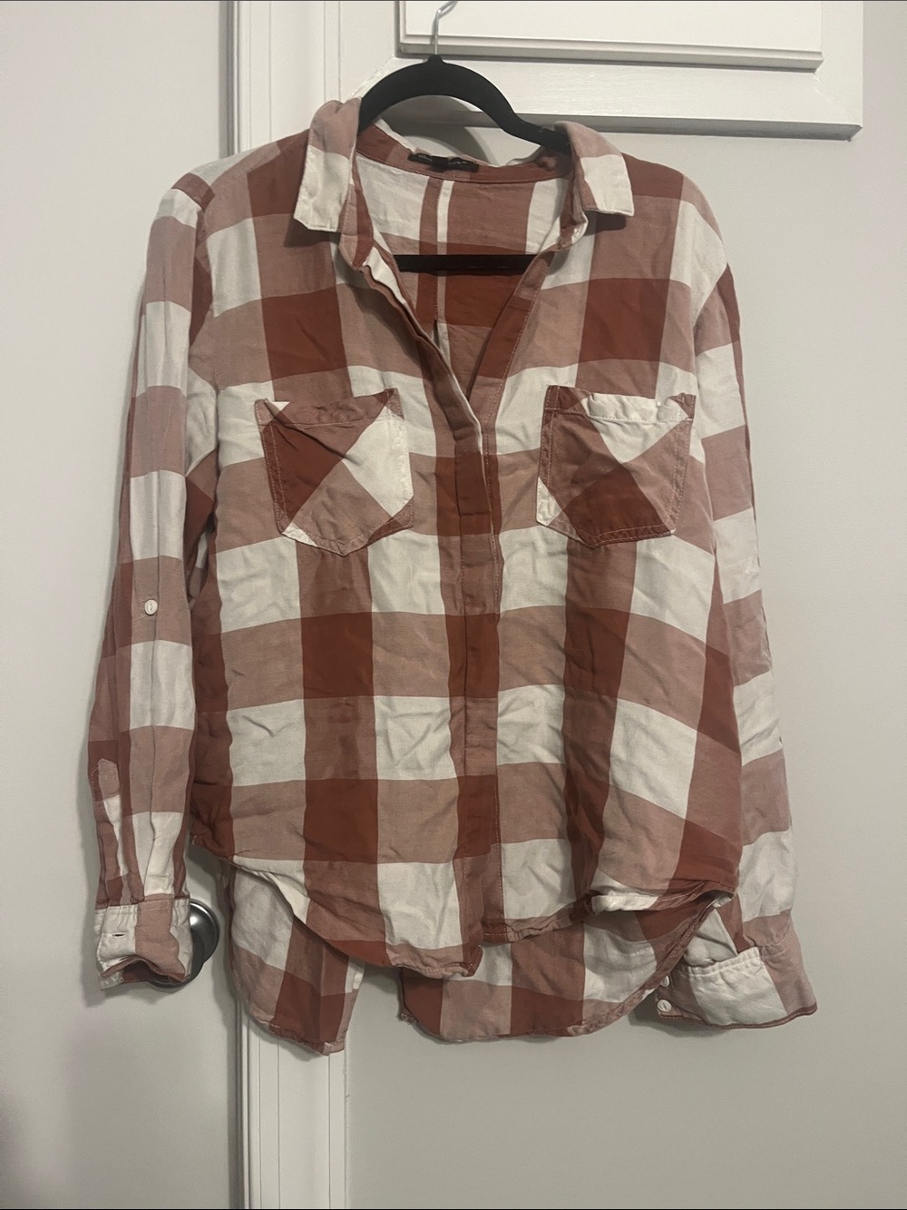 Velvet Heart Rust and White Striped Shirt Blouse
